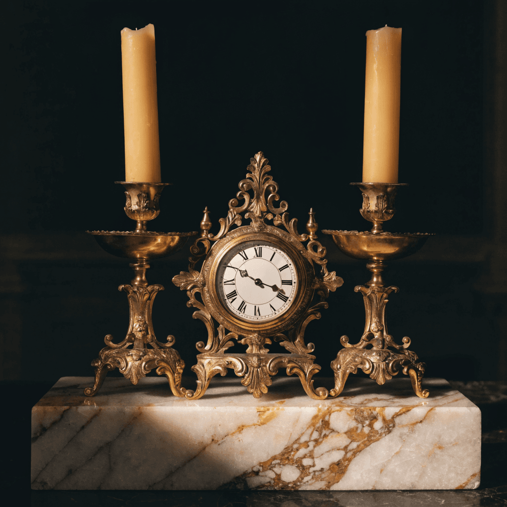 Garniture de cheminée — pendule et candélabres