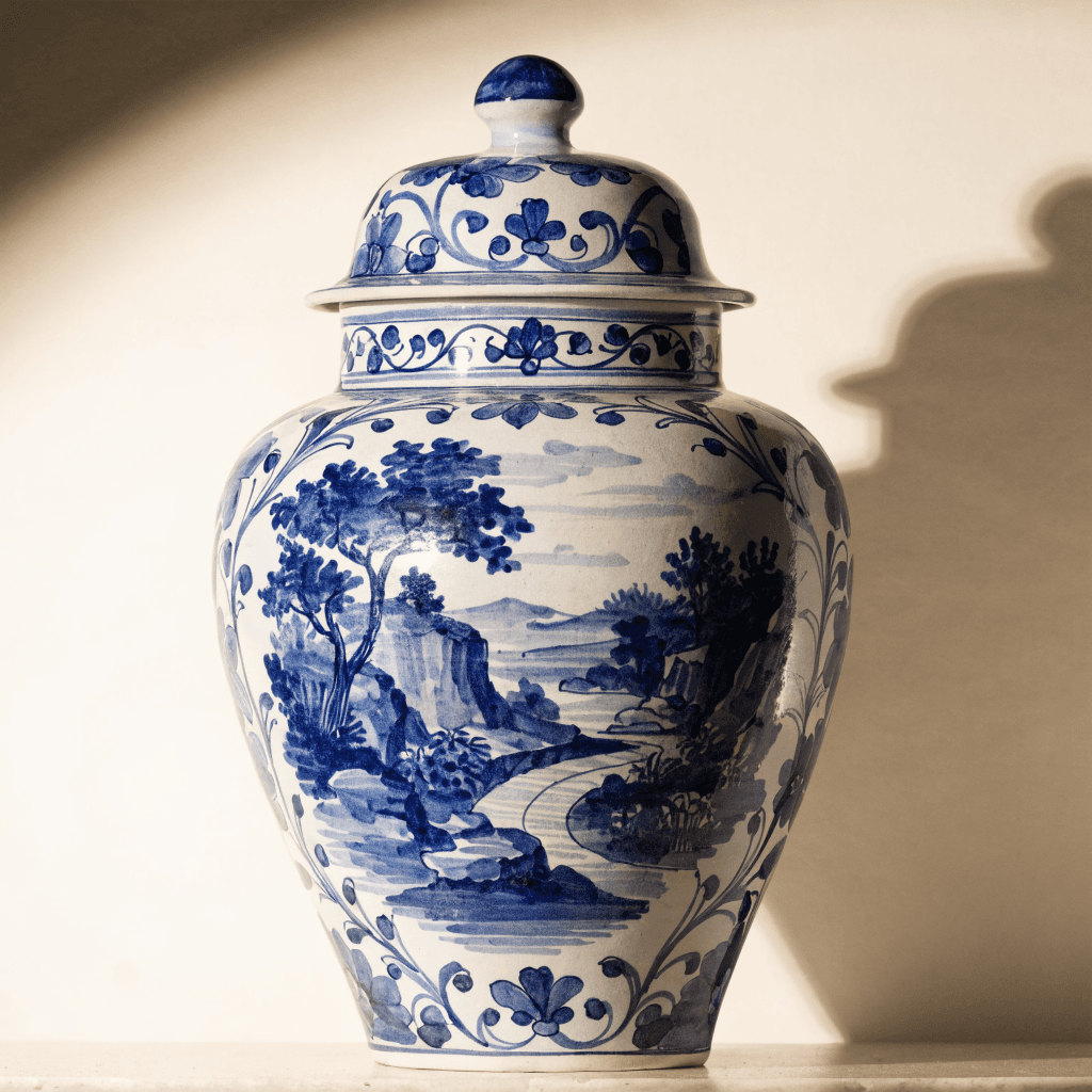 Potiche de Delft bleu et blanc